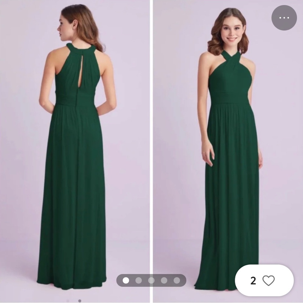 Long Chiffon Crisscross High-Neck Mesh Dress-Juniper David’s Bridal Green